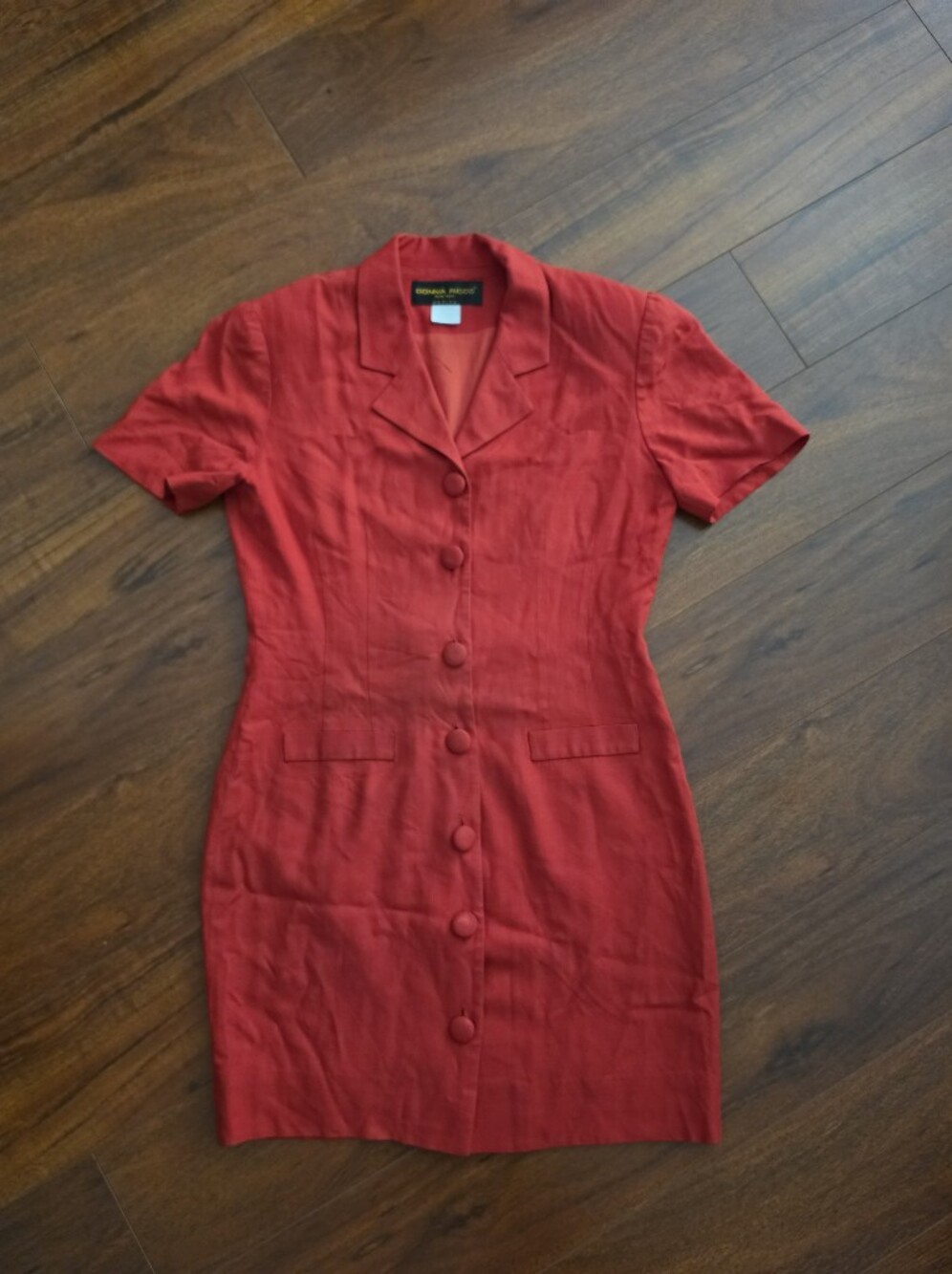 Vtg Donna Rico Red Linen Dress